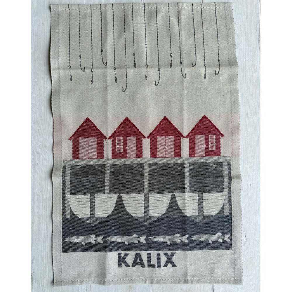 Ekelund Master Weavers Kalix Sweden Cotton Tea Towel Fishing Boathouse Motif